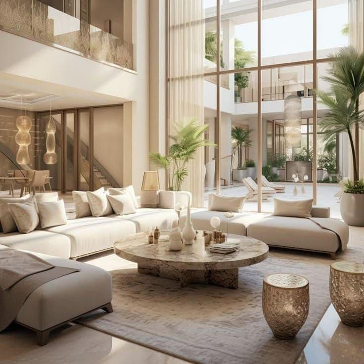 Salon spacieux et lumineux, meublé et décoré avec soin
